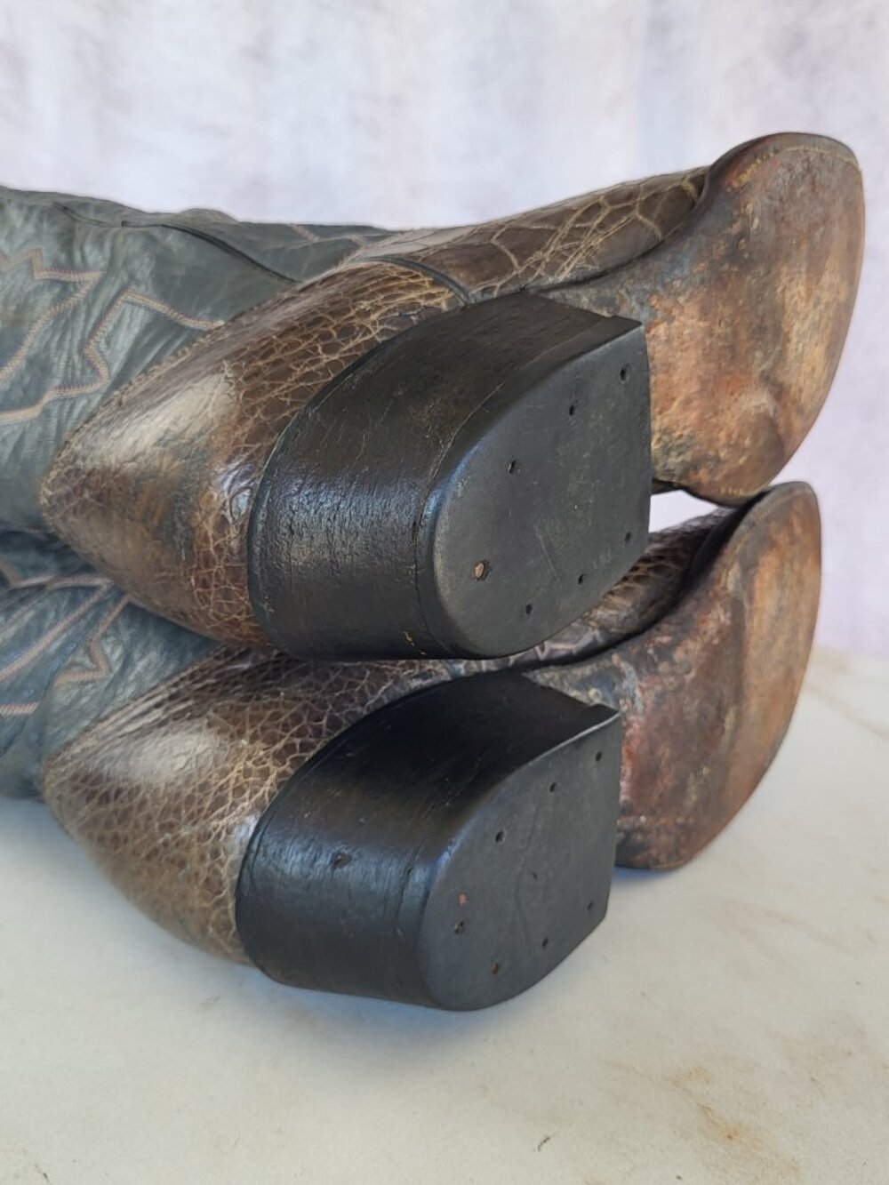 Vintage Pre Ban Rivers Turtle Western Cowboy Boots Size 9 Men's Gray - Picture 11 of 15